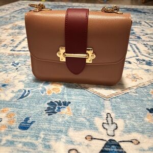 Elegant Tan and Burgundy Women's Bag